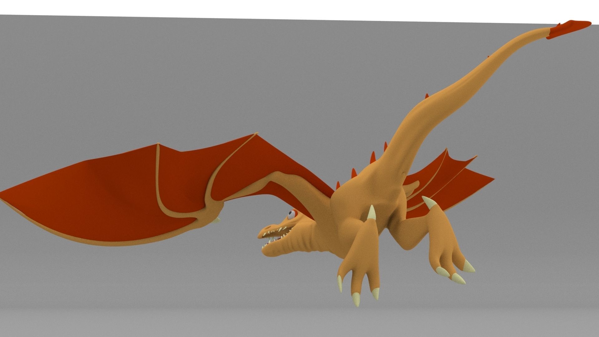 Dragon Low Poly orange flying in air 3D model_6