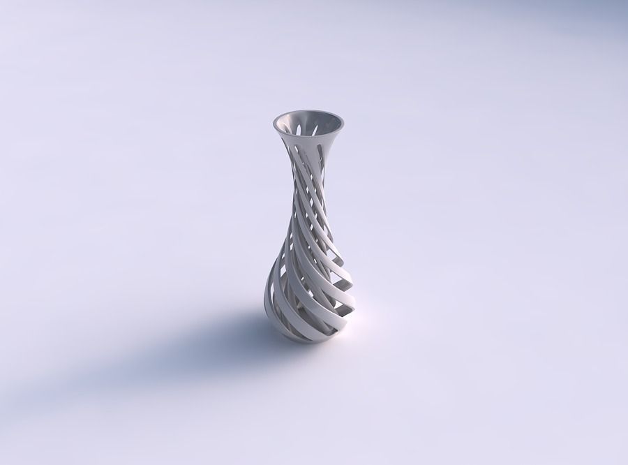 Vase curved thin neck with twisted two layered lines twisted 3D print model_0