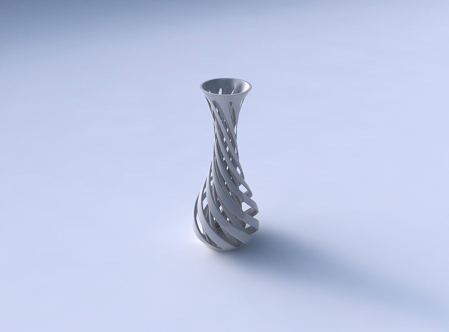 Vase curved thin neck with twisted two layered lines twisted 3D print model_3