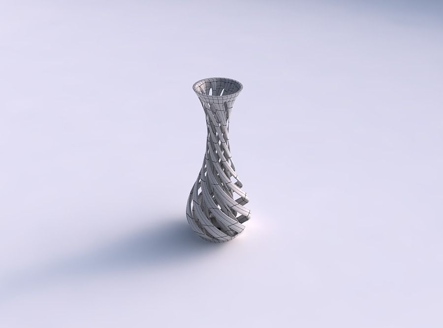 Vase curved thin neck with twisted two layered lines twisted 3D print model_5