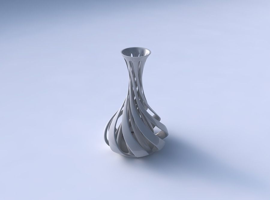 Vase curved thin neck with twisted two layered lines tapered 2 3D print model_3