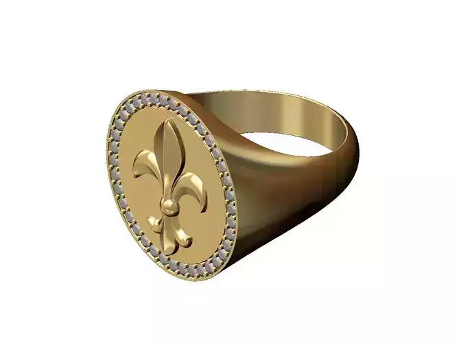 Heraldic lys flower large 21mm diamond signet ring US size 9 3D print model