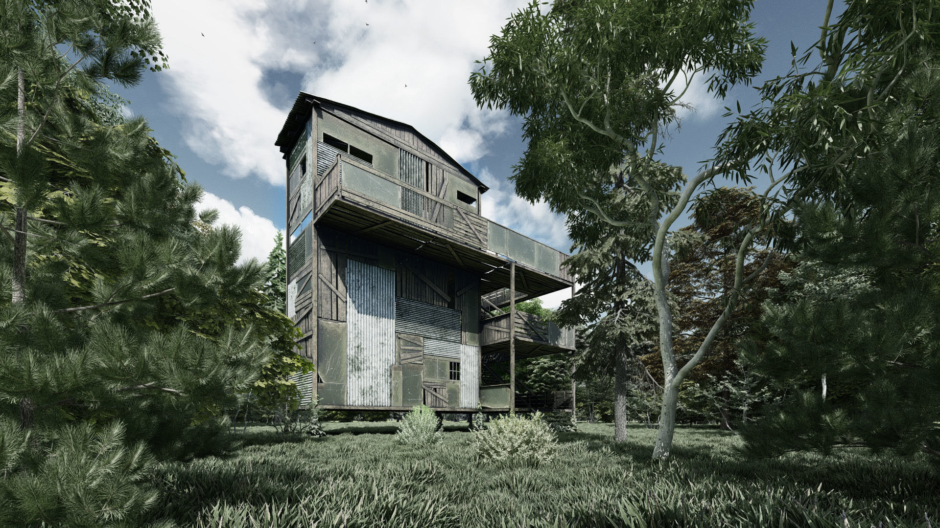 Forest cottage Low-poly 3D model_1