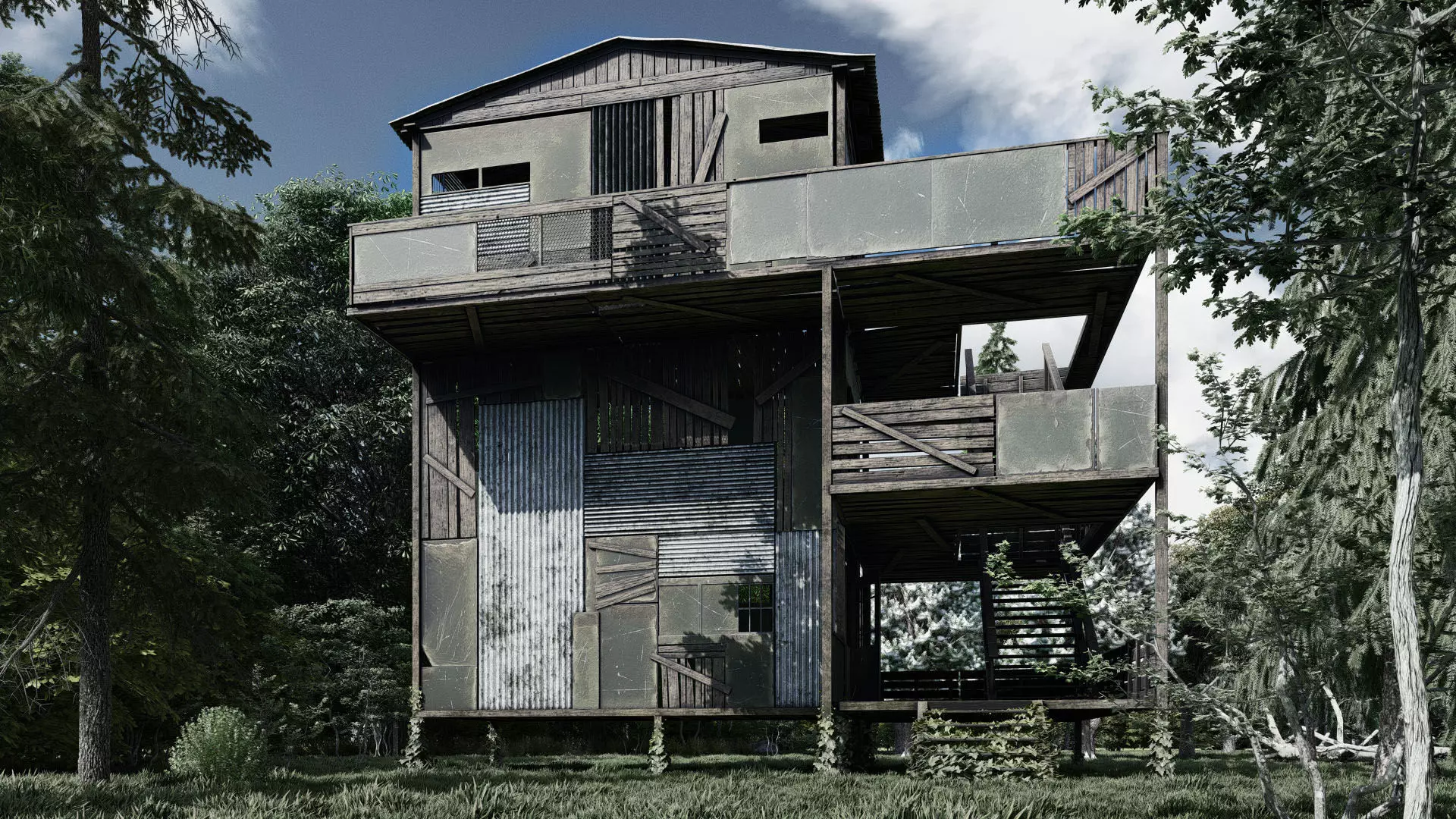 Forest cottage Low-poly 3D model_0