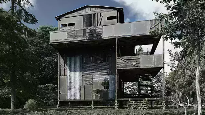 Forest cottage Low-poly 3D model