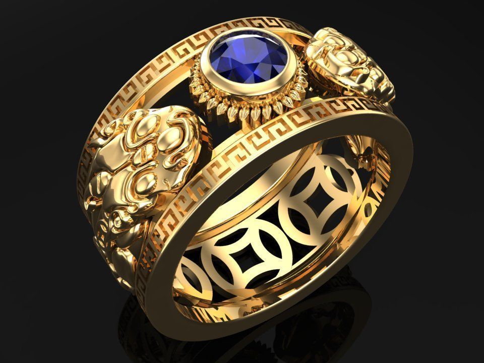 Double Pixiu ring - Unicorn ring  3D print model_2