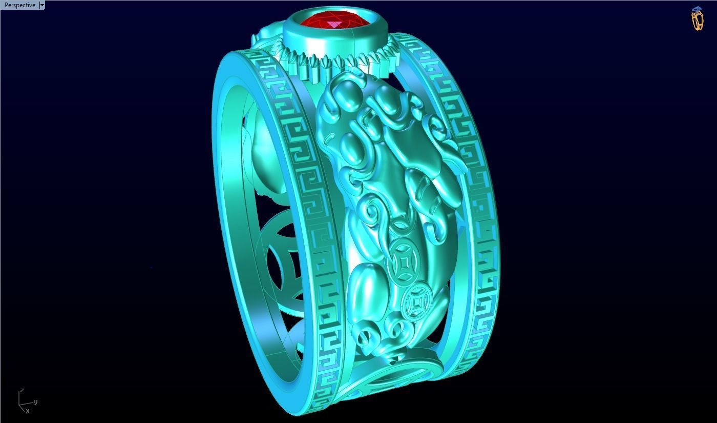 Double Pixiu ring - Unicorn ring  3D print model_8