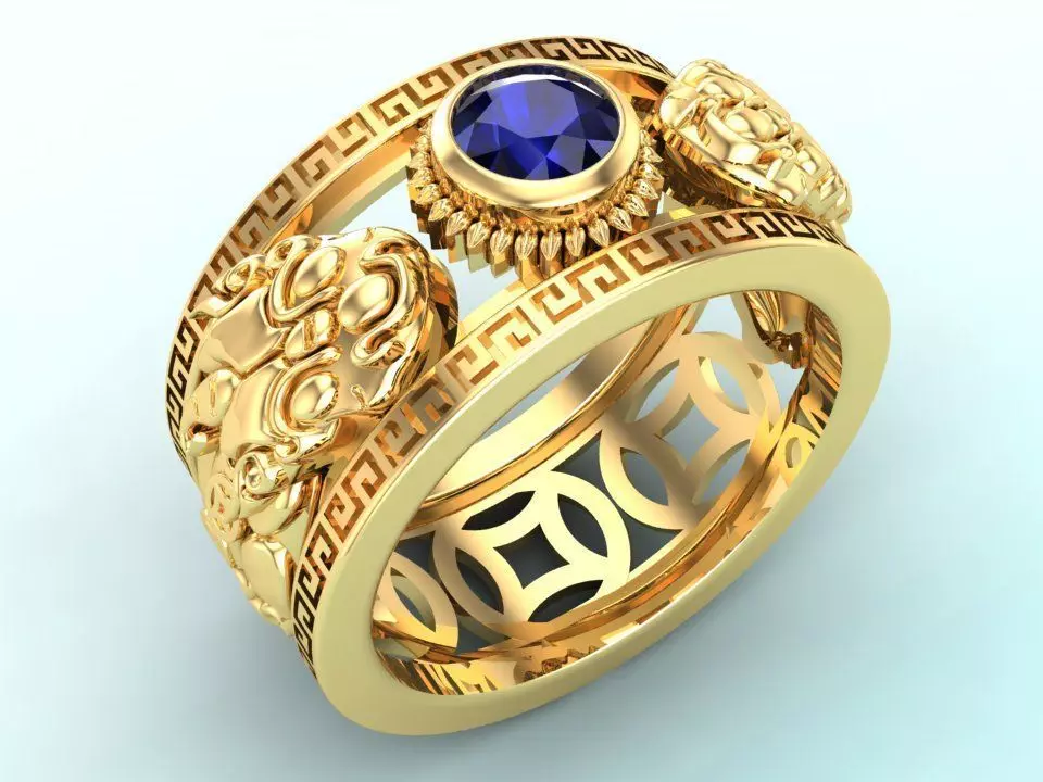 Double Pixiu ring - Unicorn ring  3D print model_0