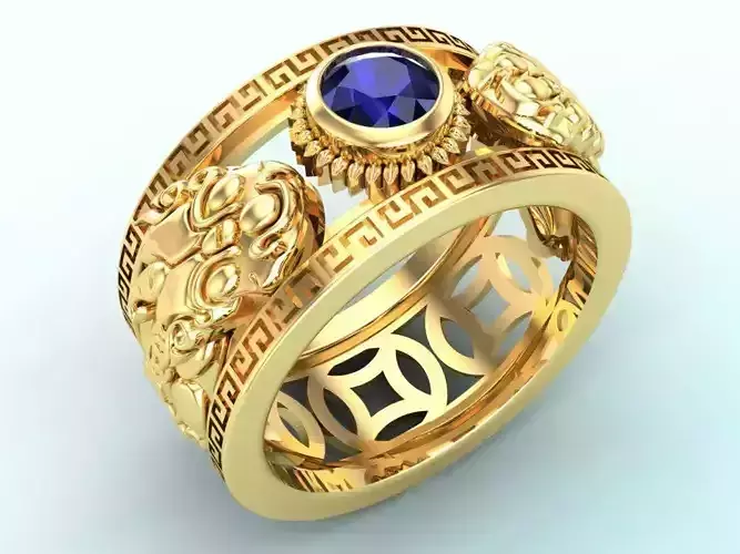 Double Pixiu ring - Unicorn ring 