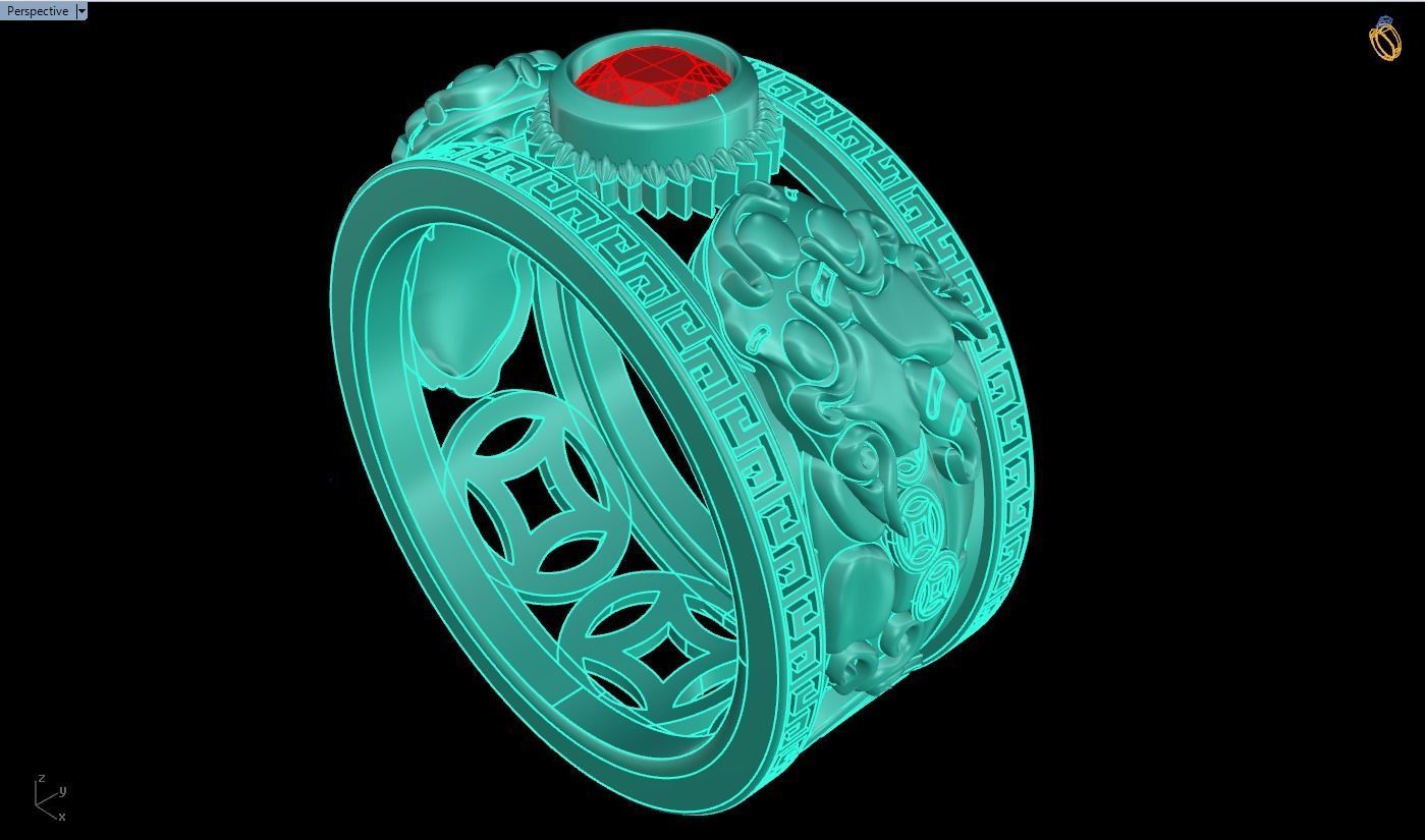 Double Pixiu ring - Unicorn ring  3D print model_9