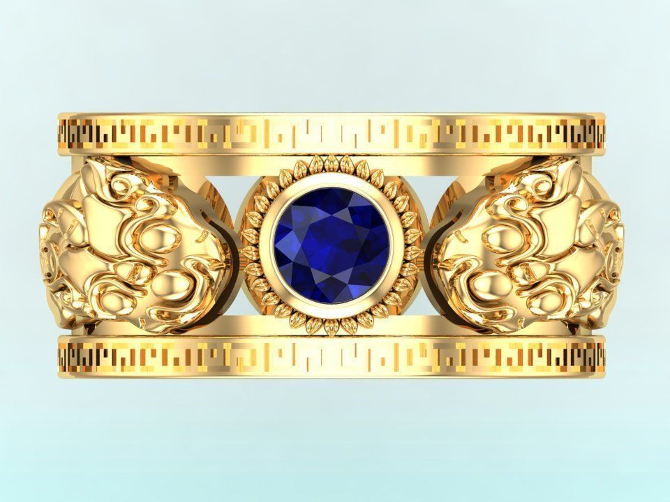 Double Pixiu ring - Unicorn ring  3D print model_3