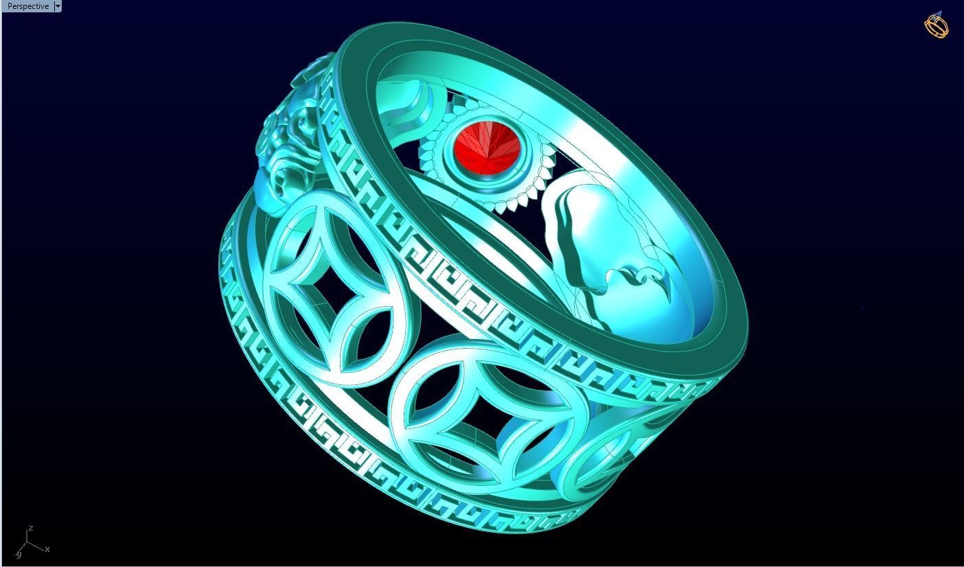 Double Pixiu ring - Unicorn ring  3D print model_7