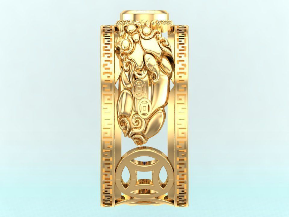 Double Pixiu ring - Unicorn ring  3D print model_4