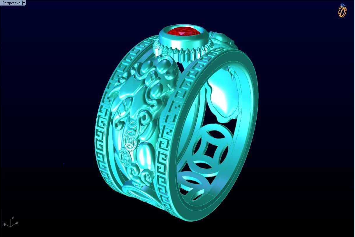 Double Pixiu ring - Unicorn ring  3D print model_5