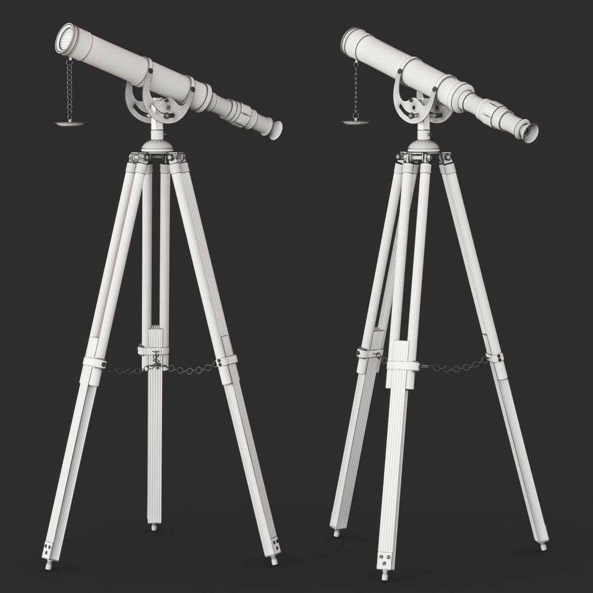 Antique Tripod Telescope 3D model_4
