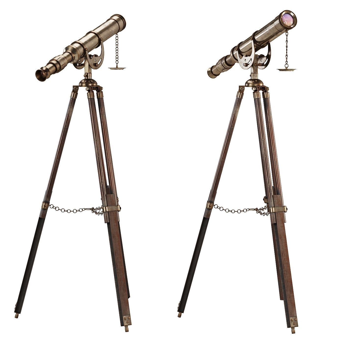Antique Tripod Telescope 3D model_2