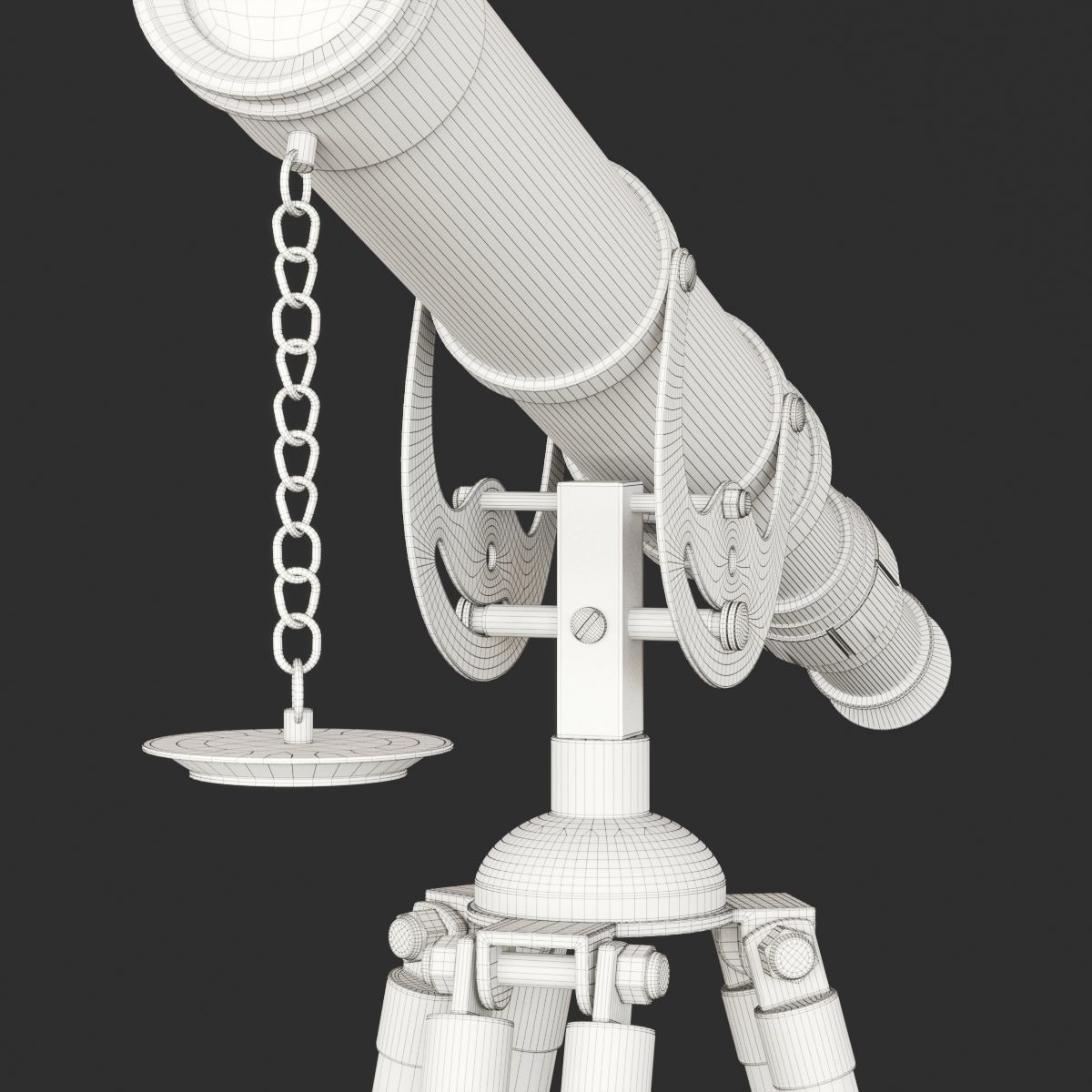 Antique Tripod Telescope 3D model_6