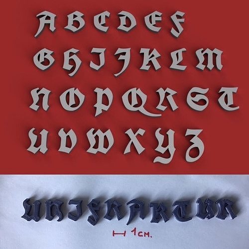 UNIFRAKTUR uppercase and lowercase 3D Letters STL FILE 3D print model