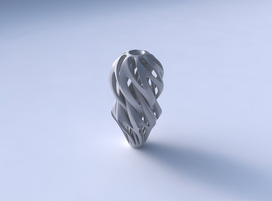 Vase curved slim mushroom with intertwining lines twisted 3D print model_3