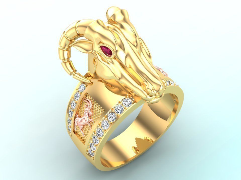 Goat ring - Men ring 3D print model_2