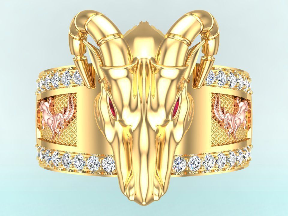 Goat ring - Men ring 3D print model_3