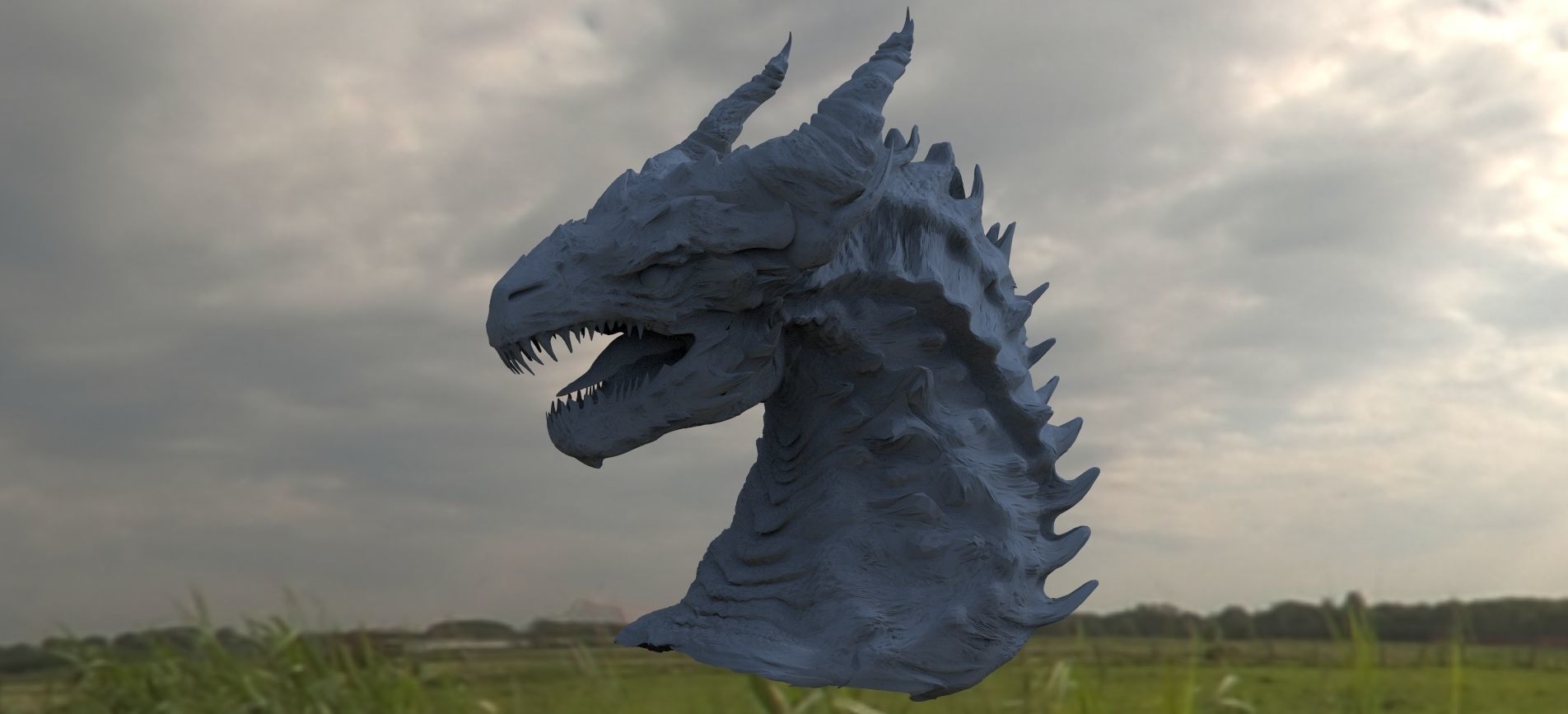 Dragon head Anubis style head bust 3D model_2