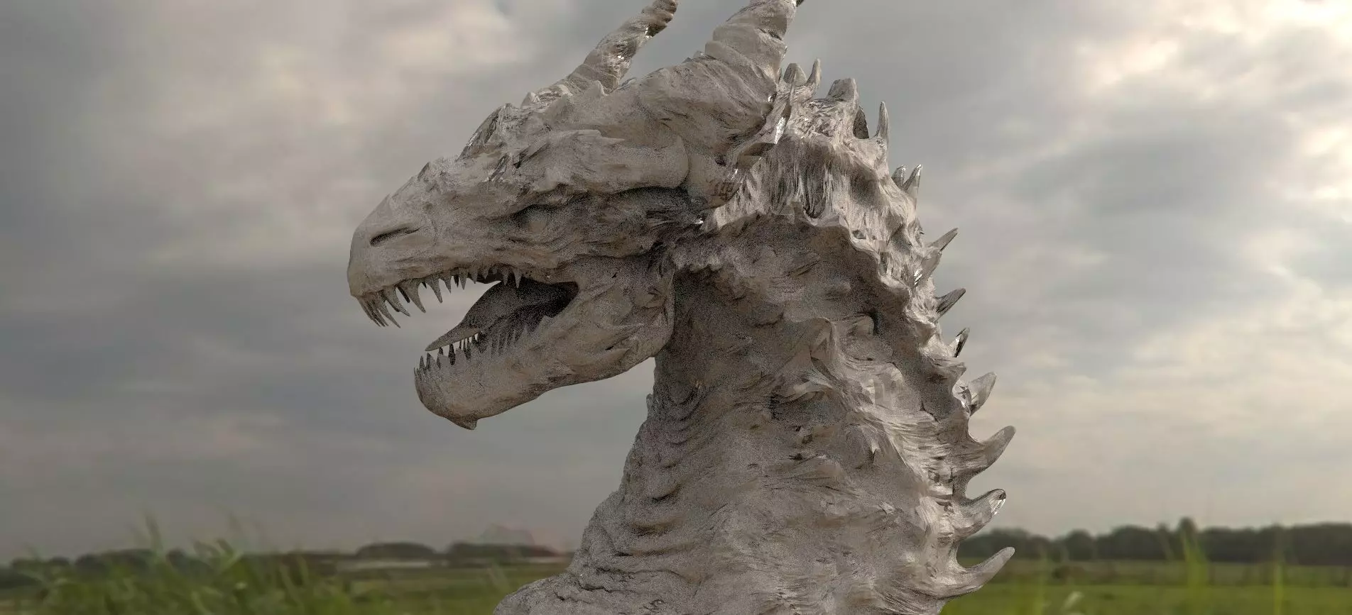 Dragon head Anubis style head bust 3D model_0