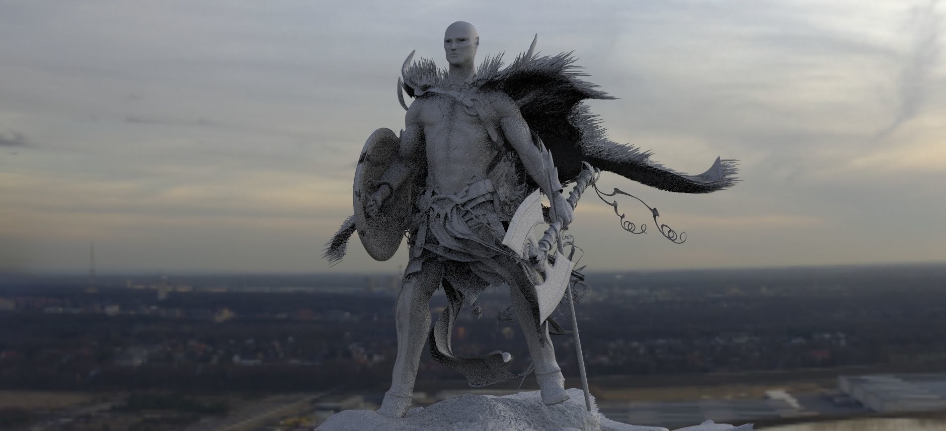 Orc Warrior with Shield and Axe 3D model_1