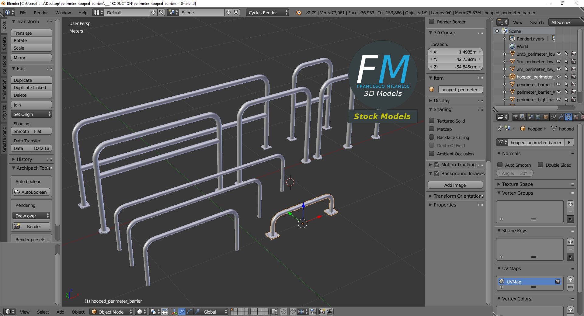 Perimeter hooped barriers 3D model_9