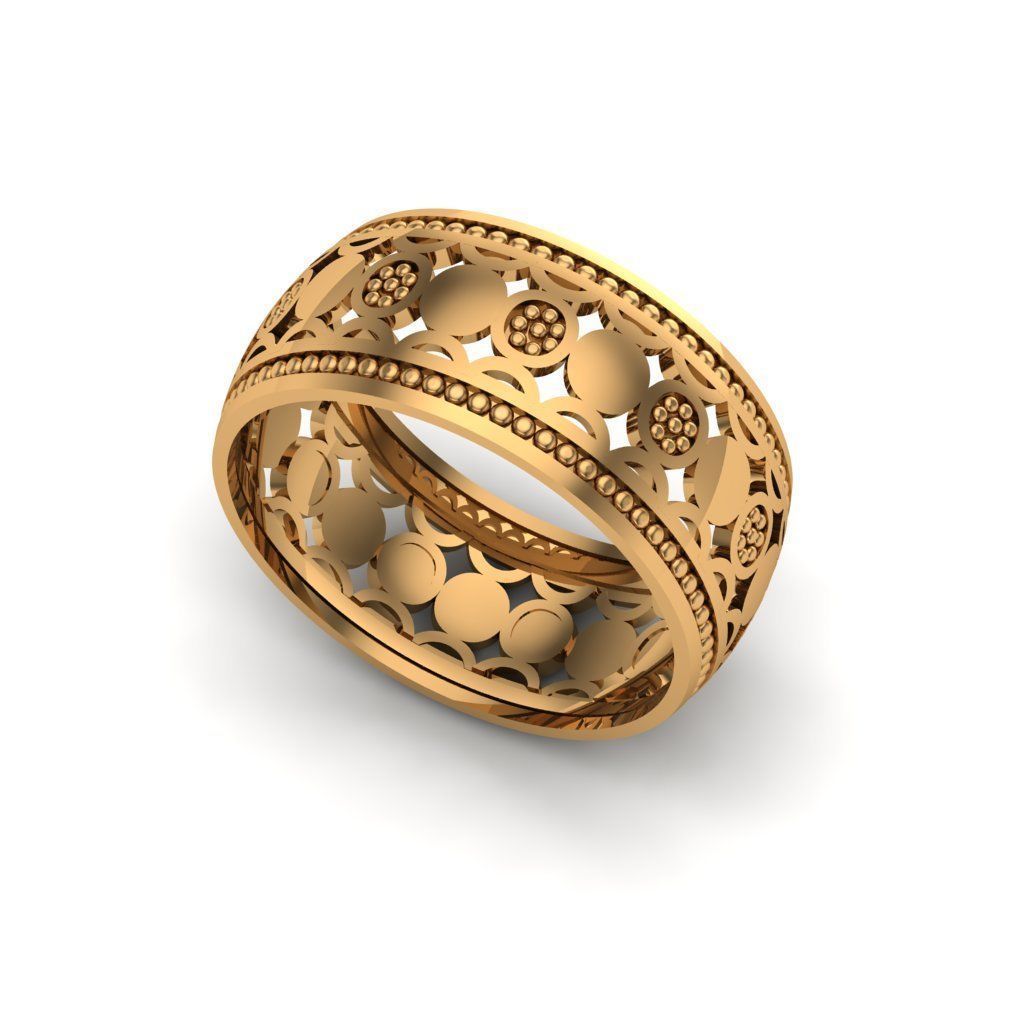 wedding 7 gold ring with intricate design 3D print model_31