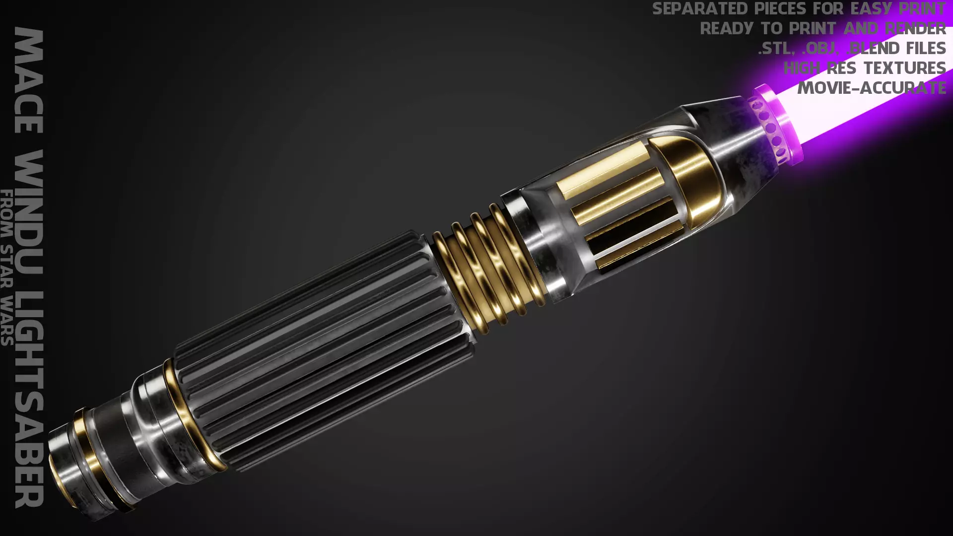 Mace Windu Lightsaber for Cosplay 3D print model_0