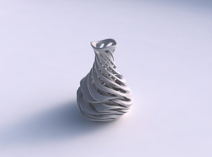 Vase curved narrow mid with intertwining lines very twisted and tapered 2 wavy
