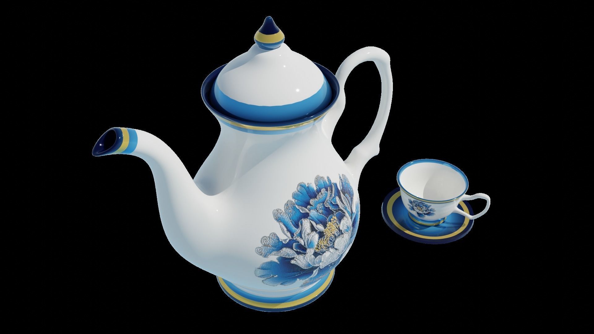 Porcelain Tea Set Low-poly 3D model_1
