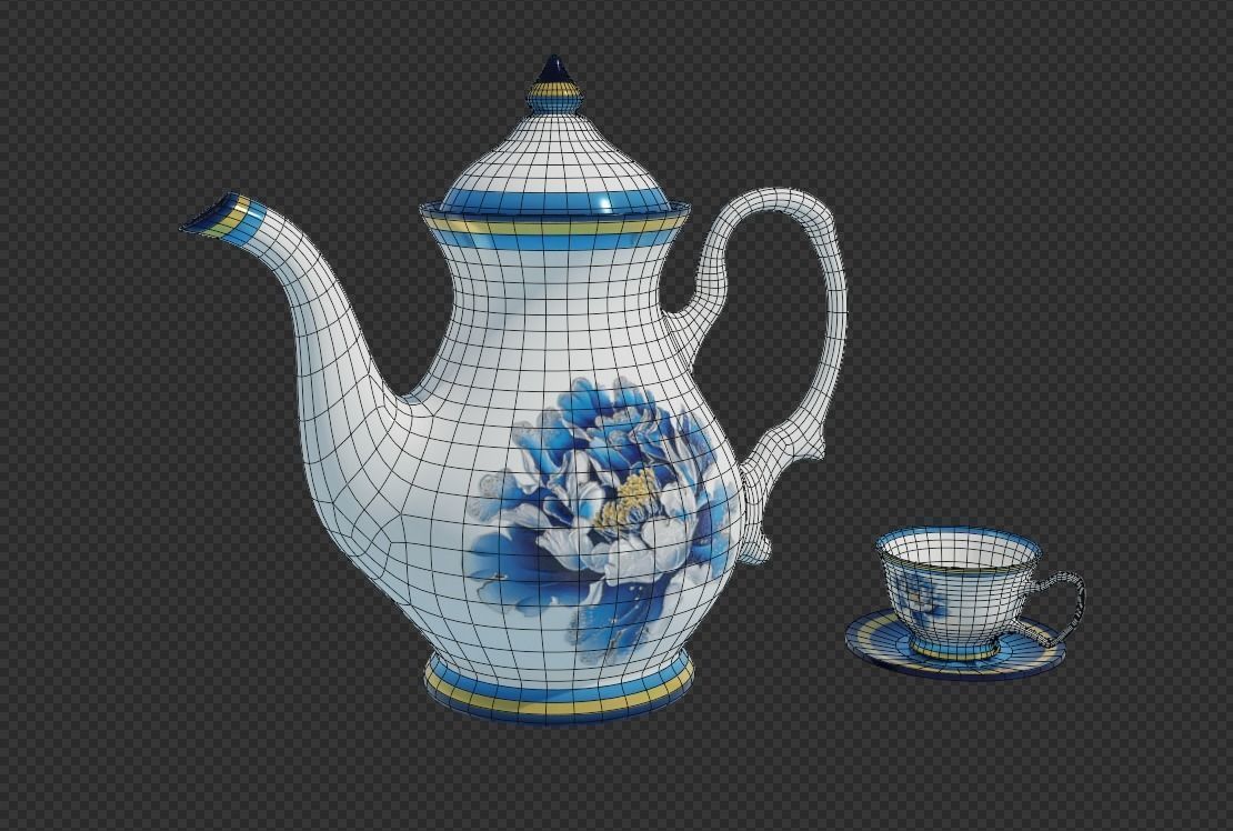Porcelain Tea Set Low-poly 3D model_3