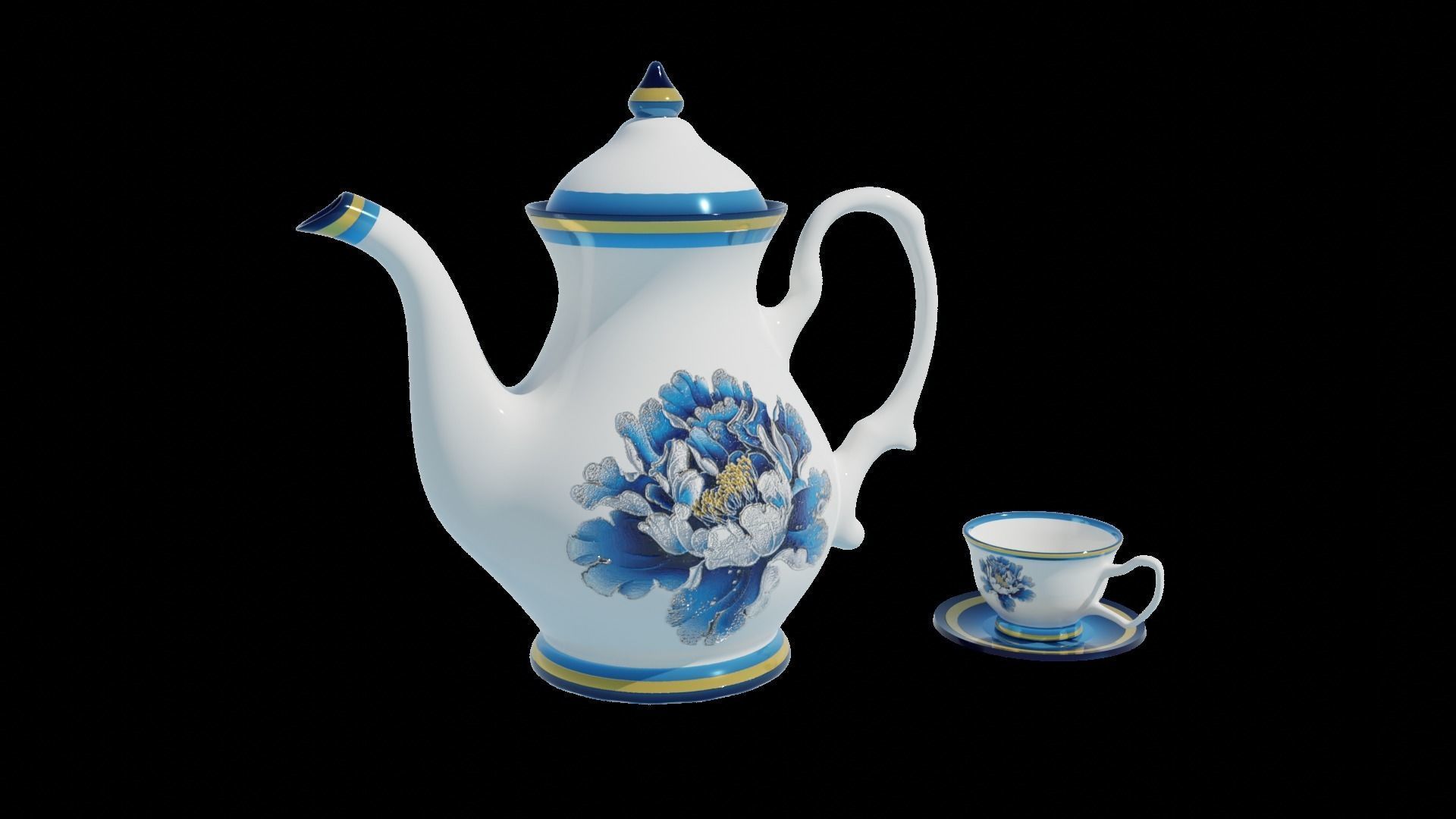 Porcelain Tea Set Low-poly 3D model_2