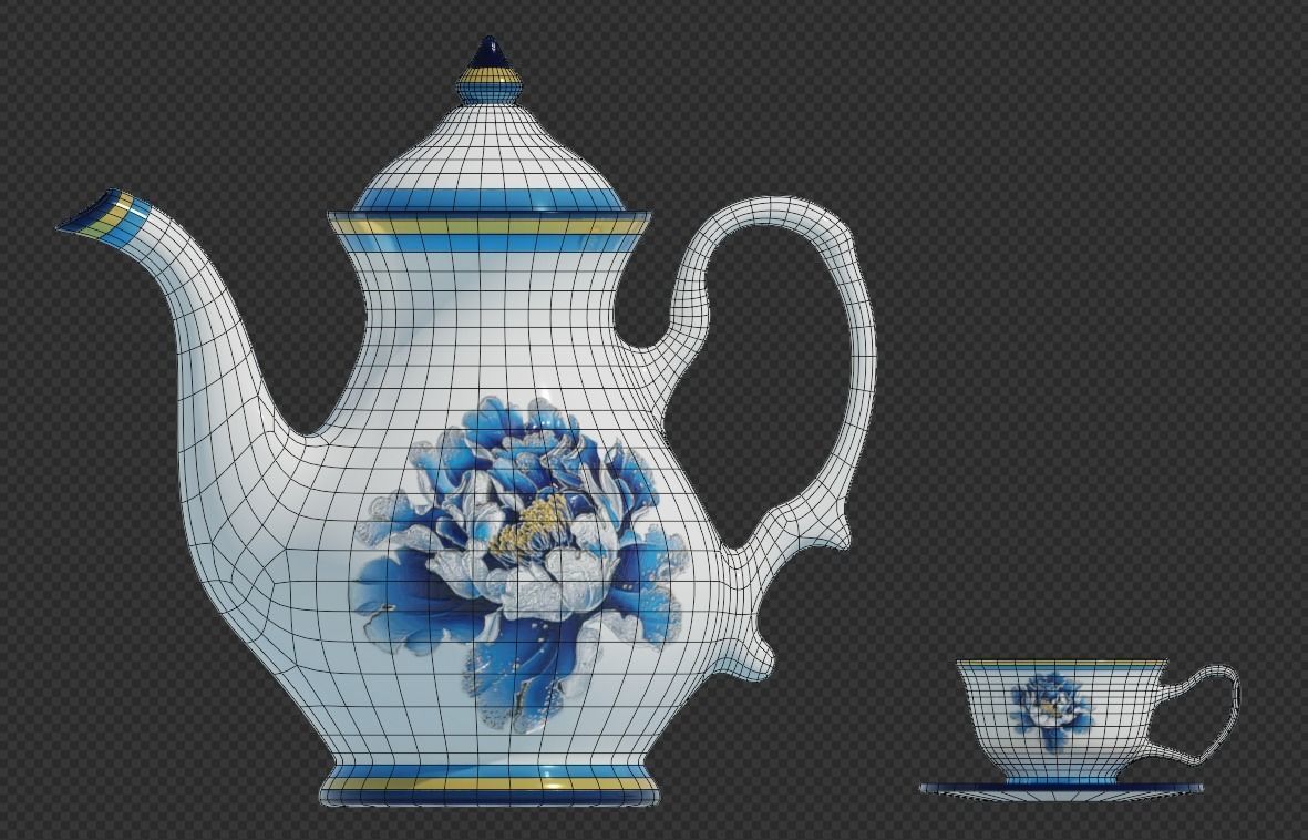 Porcelain Tea Set Low-poly 3D model_4