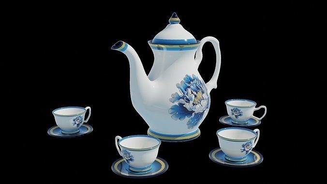 Porcelain Tea Set Low-poly 3D model