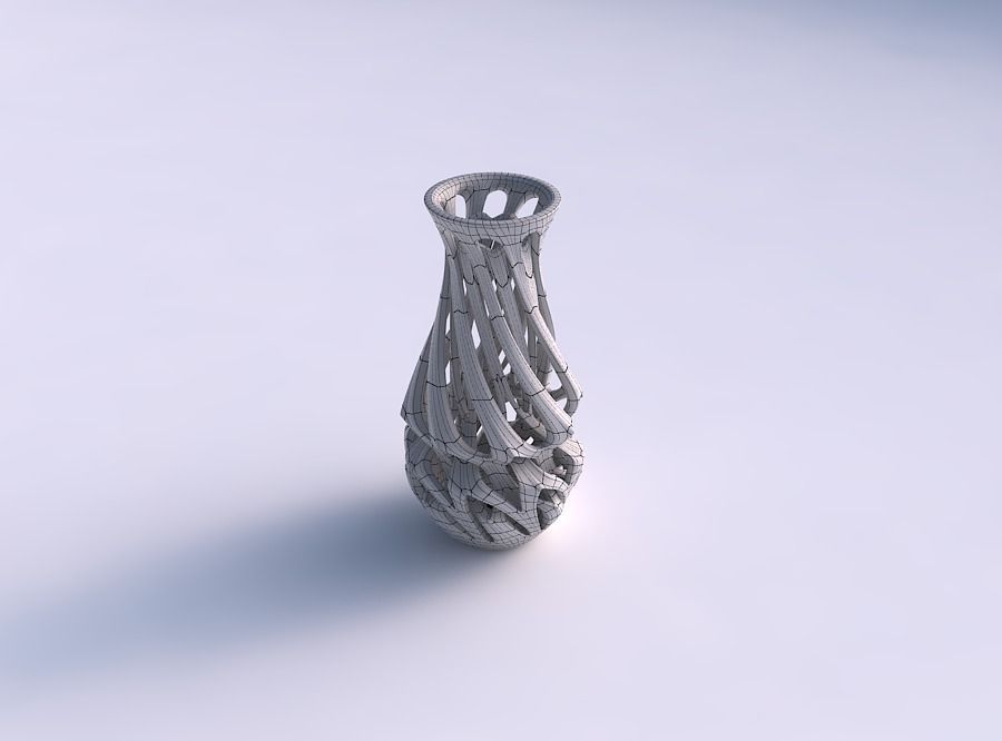 Vase curved narrow mid with intertwining lines twisted 3D print model_5