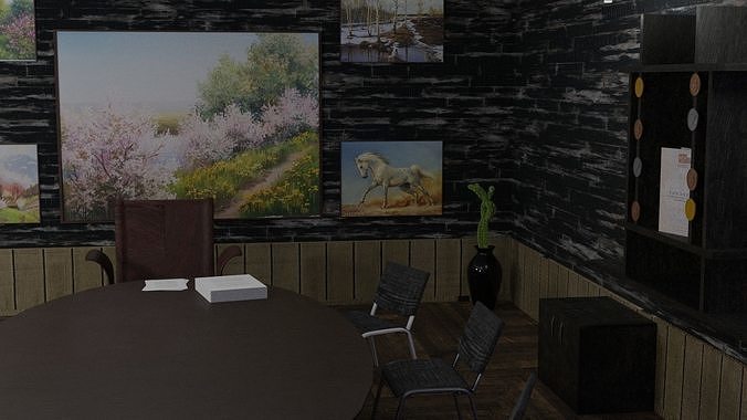 Office conference room with paintings on wall Low-poly 3D model