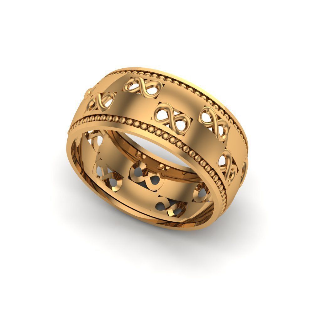 wedding 4 gold band with hearts and diamonds 3D print model_27