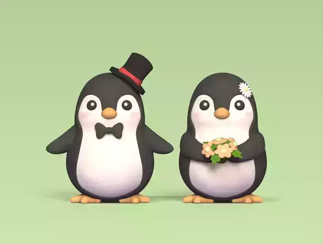 Penguin Couple Cake Topper 3D print model