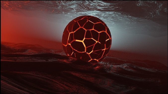 A planet egg in water with lava Low-poly 3D model