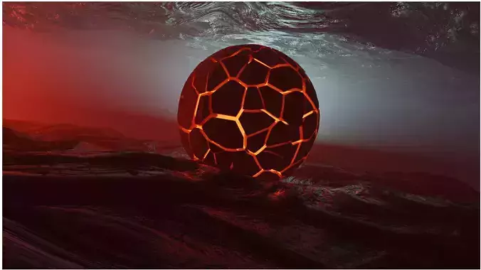 A planet egg in water with lava Low-poly 3D model