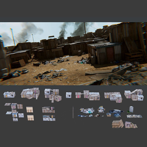 Informal Settlement Slums Refugee Camp assets and scene 3D model