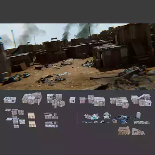 Informal Settlement Slums Refugee Camp assets and scene 3D model