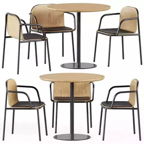 Fix Table 630 by Ton and Shell Armrest Chair by Annud