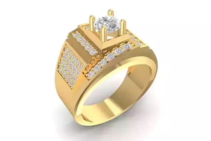 Luxury Square Diamond Men Ring 3D Model 2078