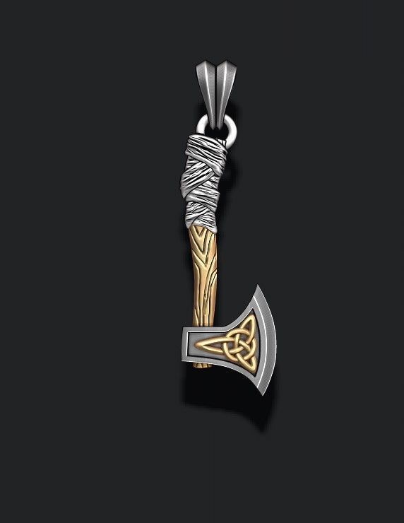 Viking axe pendant 3D print model_3