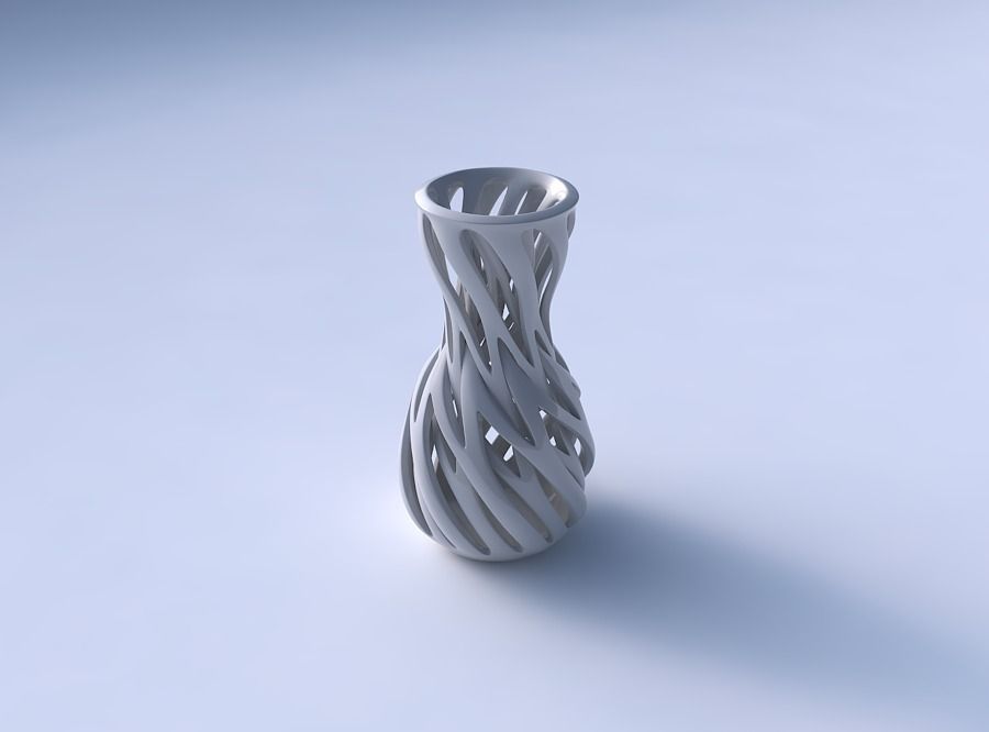 Vase curved hourglass with intertwining lines twisted 3D print model_3