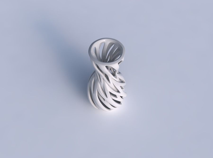 Vase curved hourglass with intertwining lines twisted 3D print model_1